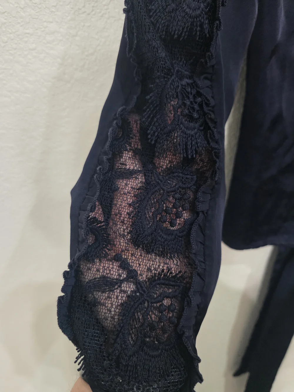 Zara Basic Navy Blue Satin Lace Sleeve Blouse